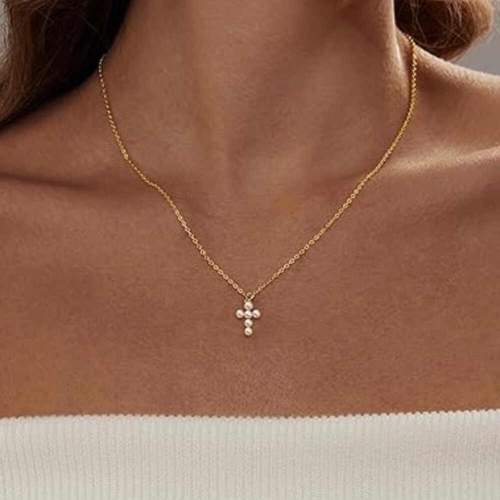 Neiman Marcus 18k Gold Plated Pearl Cross Necklace